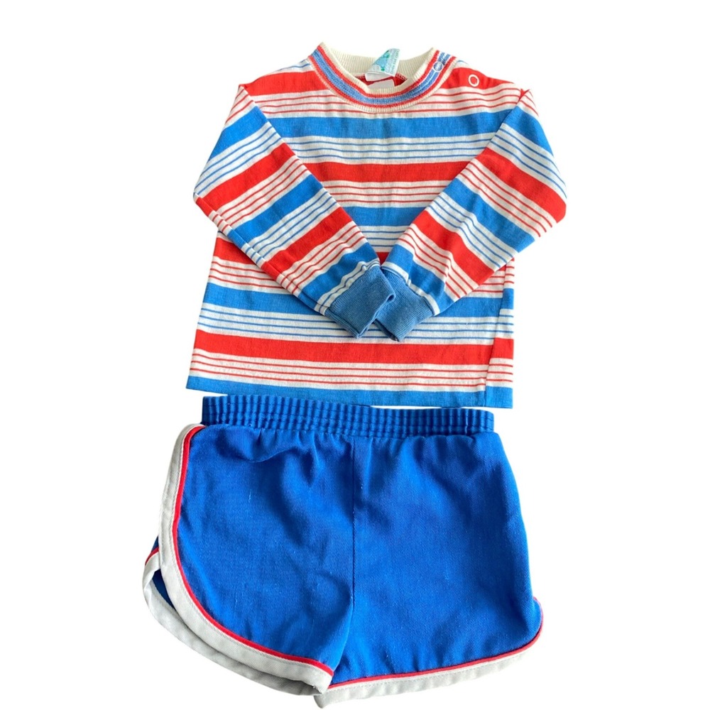 Vintage Garanimals Boys 18 Months Striped Shirt and Blue Dolphin Shorts Set